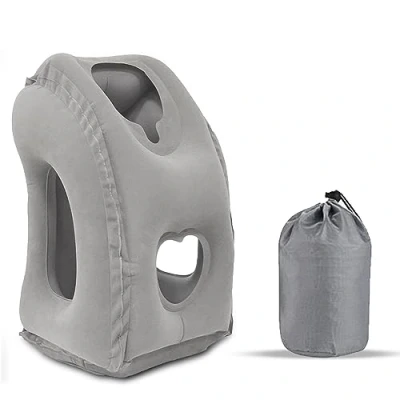Imagen de Elitecran Portátil Cojín de Viaje, Almohada Cervical Inflable para Avión el Cuello, Viaje Apoyacabezas Reposacabezas ara Coches, Autobuses, Trenes, Oficina, Siestas, Camping (Gris)