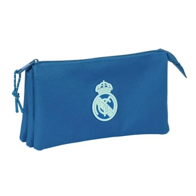 Imagen de Safta Real Madrid Femenino Portatodo Triple, Estuche Infantil, Niño, Ideal para Niños en Edad Escolar, Cómodo y Versátil, Calidad Resistencia, 22x3x12 cm, Color Azul