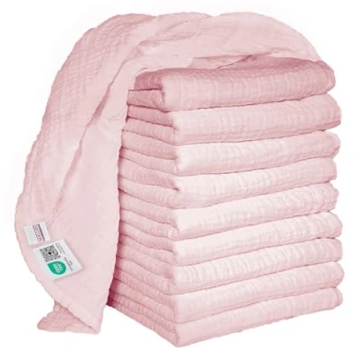 Imagen de MAKIAN Pack de 10 Uds. Muselinas Bebe Algodon 80x80, Paños Doble Capa, Gasas sin Sustancias Nocivas, Certificado Öko Tex, Rosa