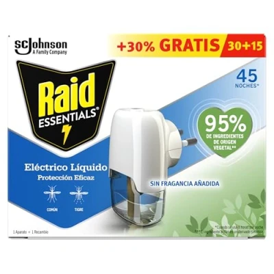 Imagen de Raid Essentials Eléctrico Líquido Anti Mosquito Comunes y Tigre 45 Noches Con Aplixador + 1 Recambio