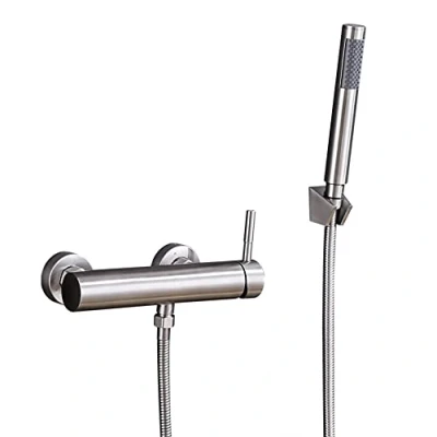 Imagen de GX Grifo Bañera con Alcachofa De Mano, Monomando Acero Inoxidable Cepillado Mezclador Montaje En Pared, Incluye Soporte Y Manguera 150 Cm, Ducha