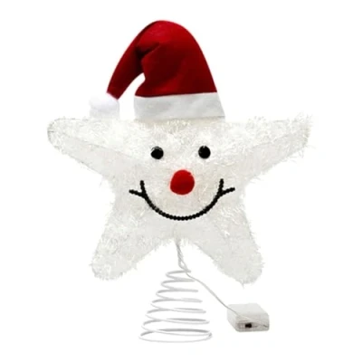 Imagen de estrella LED festiva para la parte superior del árbol de Navidad, brillante con sombrero Papá Noel decoración Navidad