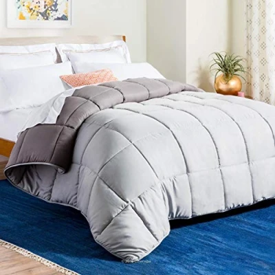 Imagen de Linenspa Edredón Reversible y Relleno de Alternativo para Todas Las Estaciones con Costura en Caja Ropa Cama niños, Adolescentes Adultos Piedra/carbón King