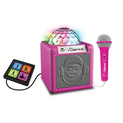 Imagen de iDance Cube Sing 200 6 en 1 Altavoz Bluetooth con bola de discoteca, mezclador karaoke, efecto eco, almohadillas sonido, color rosa