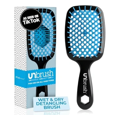 Imagen de FHI Heat UNbrush cepillo desenredante para un cepillado sin dolor en todo tipo de cabello húmedo o seco, cerdas antiestáticas DuoFlex duraderas, mango ligero, pelo ventilado, océano