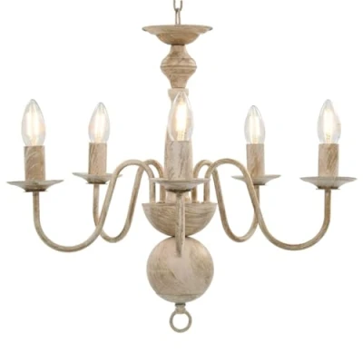 Imagen de vidaXL Lámpara de Araña 5xE14 Bombillas Hogar Casa Decoración Iluminación Luz Mobiliario Habitación Diseño Estilo Blanco Antiguo