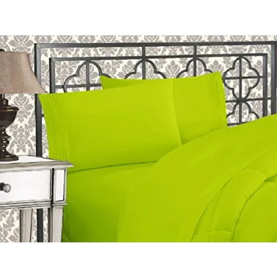 Imagen de Elegant Comfort Lujoso juego de sábanas 4 piezas calidad egipcia 3 líneas bordadas hotel 1500 hilos, resistente a las arrugas y la decoloración, California King, color lima