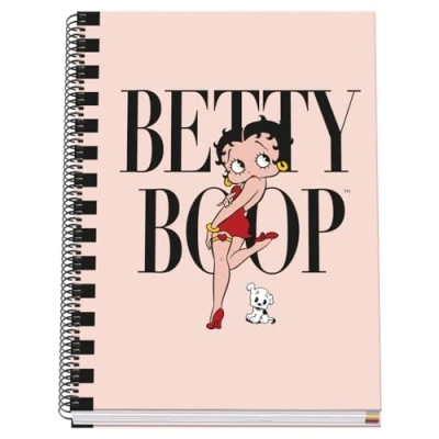 Imagen de DOHE Cuaderno A4 Cuadriculado Encuadernación Espiral, 100 Hojas de 90 g/m², Cuadrícula 5 mm, Tapa Dura, Betty Boop, Material Escolar Rosa