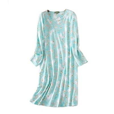 Imagen de Camisones Mujer Algodon Manga Larga Camisón Vestidos Talla Grand (Azul 2,XL XXL)