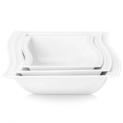 Imagen de MALACASA serie Flora, Cuencos de Porcelana Juego Vajilla 3pc Blanca Crema 10 y 8,5 7 Pulgadas Fuente SopaTazón Cuenco Cereal, Ensalada
