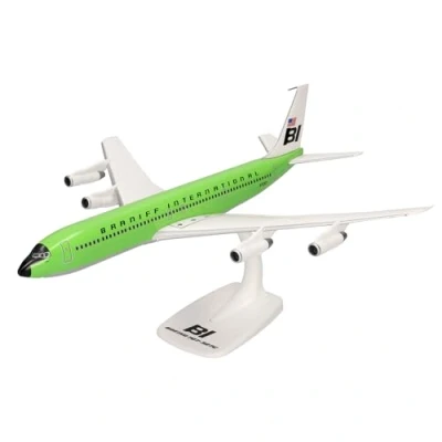 Imagen de herpa Modelo de Avión Snap Fit Braniff International Boeing 707 320, Miniatura a Escala 1:144, Pieza colección, con Soporte, plástico