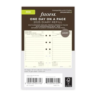 Imagen de Filofax Mini diario 2025 de algodón crema 4 idiomas