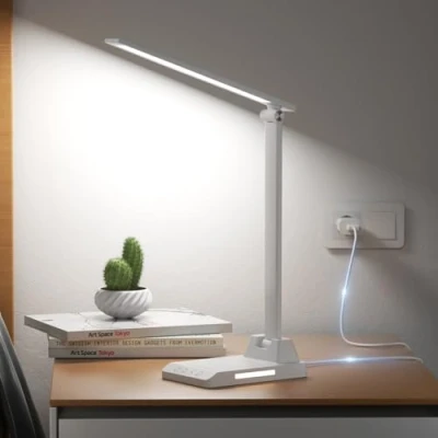 Imagen de Ylatoial Lámpara Escritorio, Flexo Led 5 Modos,10 Niveles de Brillo Escritorio Led, Temporizador 30/60min Lampara Función Memoria Blanco