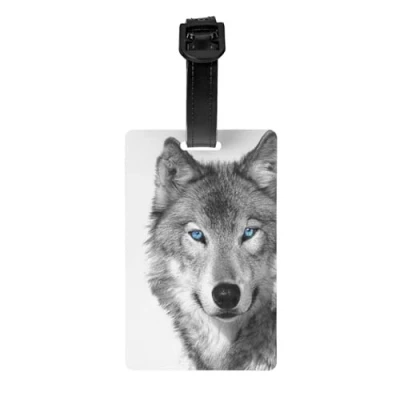 Imagen de Etiquetas de equipaje, Etiqueta nombre PVC identificación identificador maleta viaje equipaje,Lobo ojos azules