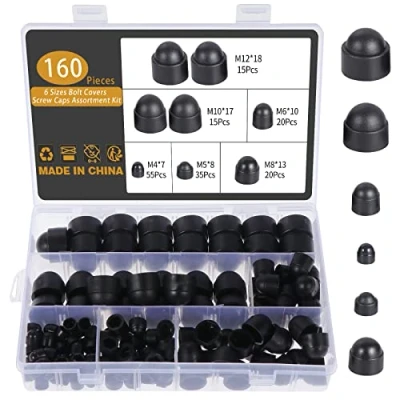 Imagen de Gueenky 160 Piezas tapa de Tuerca hexagonal, M4 M5 M6 M8 M10 M12 Cubierta Cúpula Perno Negro Tapon Protección para Tuercas Tornillos