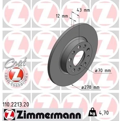 Imagen de ZIMMERMANN COAT Z 110.2213.20 Disco de freno 278 12 10/5 5 110 macizo revestido ALFA ROMEO: Giulietta Hatchback, 159 Berlina, Brera