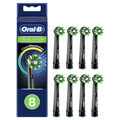 Imagen de Oral B CrossAction Cabezales de Recambio Tamaño Buzón, Pack 8 Recambios Negros Originales con Tecnología CleanMaximiser para Cepillos Dientes Eléctricos