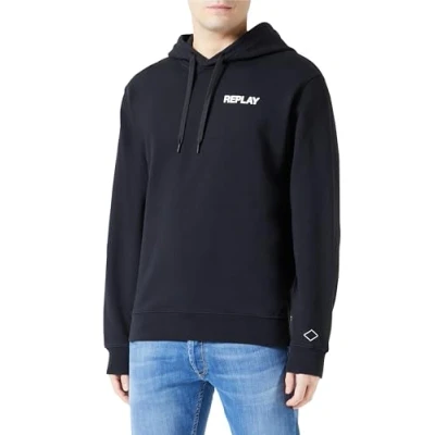 Imagen de Replay Sudadera con capucha y cremallera de algodón para hombre, negro (Black 098), M