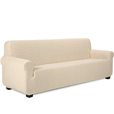 Imagen de TIANSHU Funda Elástica para sofá, Sofa 4 Plaza, Ajustables Fundas Elasticas, Proteger el de Sofá con Reposabrazos Antideslizante Antimanchas Lavable (Beige)