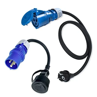 Imagen de IntuiFlex Juego de Cable adaptadores Camping Schuko CEE H07RN F 3 x 2,5 mm², 230 V, 16 A, Adaptador Enchufe 1,5 m y 0,3 para Caravana, Autocaravana, Barco, Exterior Ip44