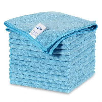 Imagen de MR.SIGA Paños de limpieza microfibra, toallas microfibra multiusos, trapos sin rayas, paquete 12, azul cielo, tamaño 32 x cm