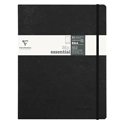 Imagen de Clairefontaine 794431C Collection Age Bag Cuaderno elástico cosido negro B5 19 x 25 cm 192 páginas numeradas DOT Papel marfil 90 g Cubierta para tarjeta cepillada de grano piel