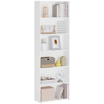 Imagen de WOLTU Librería Alta, Estantería de Libros 6 Niveles, Libreria Estanteria Piso, Vertical, Separador Ambientes para Salón, Estudio, Oficina y Dormitorio, Blanco, 60x23,5x180 cm