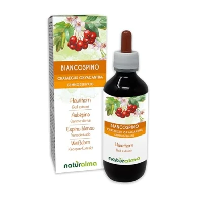 Imagen de Espino blanco (Crataegus oxyacantha o Crataegus laevigata) Yemoderivato sin alcohol de yemas frescas Extracto líquido gotas 200 ml Complemento alimenticio Vegano