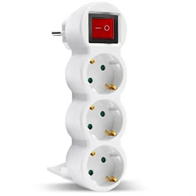 Imagen de EXTRASTAR 3 en 1 Adaptador Plano con Interruptor y Tres Enchufes Schuko, hasta Carge 3680W, 16A, 250V, Blanco, pc