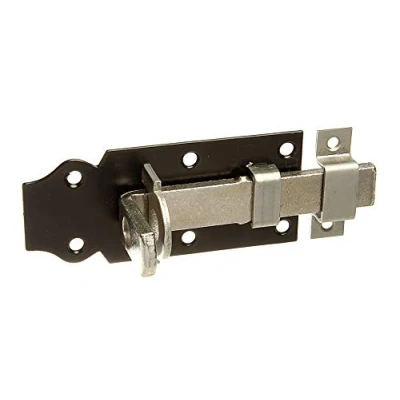 Imagen de Alberts 116064 Cerrojo porta candados, Recto, con maneta plana y cerradero fijado, Galvanizado en azul, Pletina barnizada negro, 100 x 44 mm