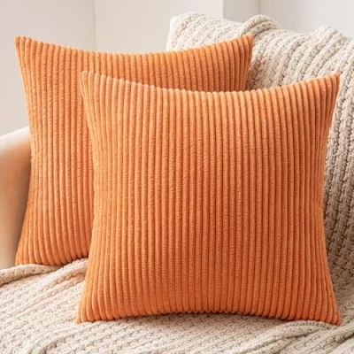 Imagen de MIULEE Funda Cojines para Sofá de Almohada Corduroy Súper Suave Cojin Pana a Rayas Decoración Moderna Silla Cama Sala Estar Dormitorio 40x40 cm 2 Piezas Naranja