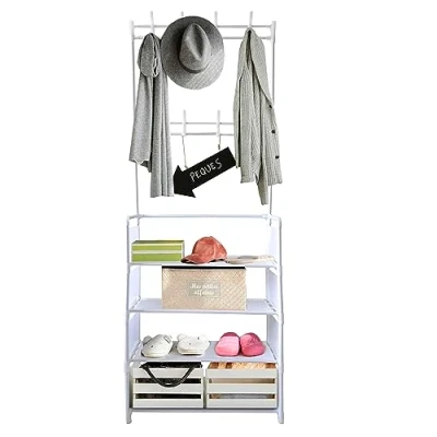 Imagen de Nyana Home Recibidor Perchero de Entrada con Zapatero Hasta 12 Pares 8 Colgadores 155 Alto 60 Largo 29 Fondo (Blanco)