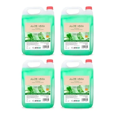 Imagen de Intercabo Pack de 4 Garrafas 5 Litros Champú Aloe vera Shampoo natural Champu para Hospedajes todo tipo cabello