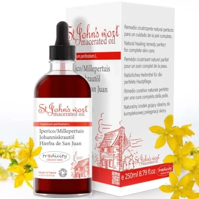 Imagen de Aceite Hiperico Hierba de San Juan Hidratante y Reparador la Piel el Cabello. Antiestrias Embarazo, Masaje Corporal, Anticelulitico Reafirmante Anti Edad Facial 250 ml