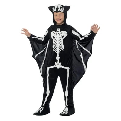 Imagen de Smiffys Disfraz de esqueleto murciélago, Negro, con traje entero capucha y alas pegadas