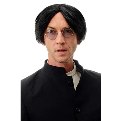 Imagen de WIG ME UP 90983 ZA103 Peluca Hombres Mujeres Carnaval de Halloween Bob Corto, Partida Media, Liso Negro 20 cm