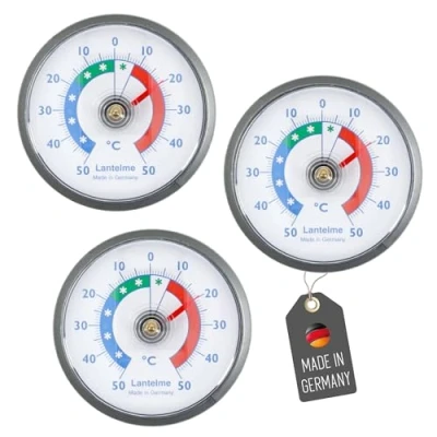 Imagen de Lantelme Juego de 3 termómetros para frigorífico, autoadhesivos, también congelador, mostrador pegar, bimetal y analógico (gris)