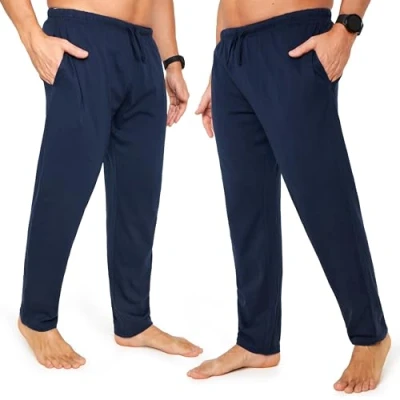 Imagen de CityComfort Largo Pantalon Pijama con Bolsillos para Hombre, Pack de 2 (XXL, Azul Marino/Azul Marino, Cordón la cintura)
