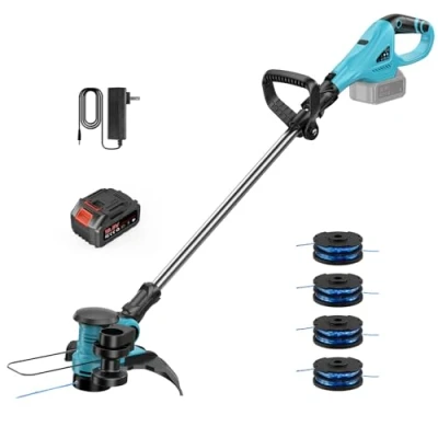 Imagen de Desbrozadora Bateria 2 en 1 Cortabordes Bateria,21V Cortadora de Césped Eléctrica Plegable con Baterías 4.0Ah y 4 Carretes Recambio, para Césped, Jardines Prados.