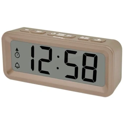 Imagen de Techno Line WT175 Mini Despertador con Temperatura y Humedad, Fecha, Temporizador, Cuenta Regresiva, Alarma de Fin Semana o 7 días, Carcasa magnética, Color Dorado
