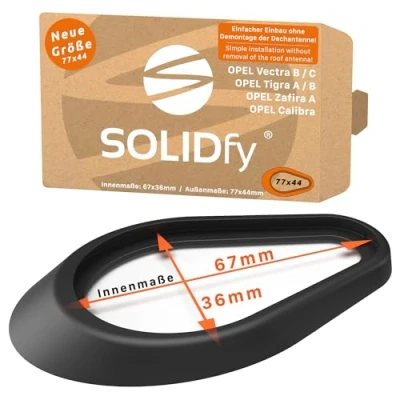 Imagen de SOLIDfy® Junta de antena techo para Opel Calibra, Vectra B, C GTS, Tigra A/B Twintop, Zafira A Tamaño 77 x 44 mm (dimensiones interiores: 67 36 mm) Montaje sin desmontar la base