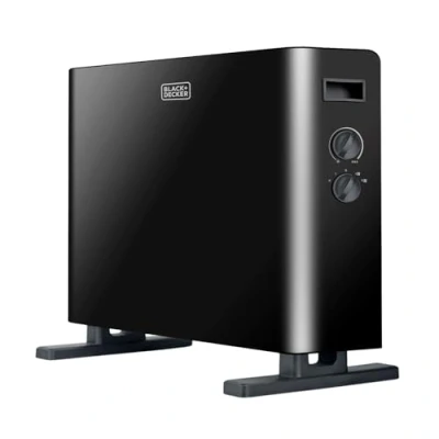 Imagen de Black+Decker Convector con ventilación BXCSH2000E de 2000W elegante diseño en acabados negros. Termostato integrado, 2 potencias y sin ventilación. Apagado seguridad.