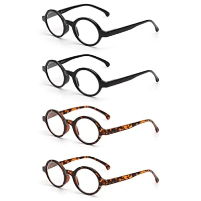 Imagen de JM Conjunto de 4 Redondas Gafas Lectura Con Bisagras Resorte Lectores Hombre Mujer Anteojos Para Leer +2.25 Negro&amp;Carey