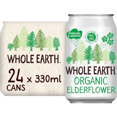 Imagen de Whole Earth Pack de 24 Bebidas Refrescantes Ecológicas Saúco 330 ml Sin Azúcar Añadido y Gluten Apta para Veganos Indicada Tomar en Frío Elaborada con Ingredientes Naturales