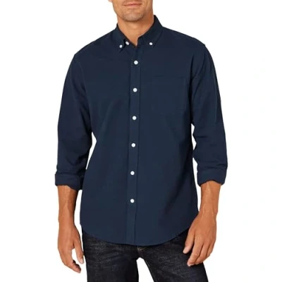 Imagen de Amazon Essentials Camisa Oxford con Bolsillo de Manga Larga y Ajuste Normal Hombre, Azul Marino, XS