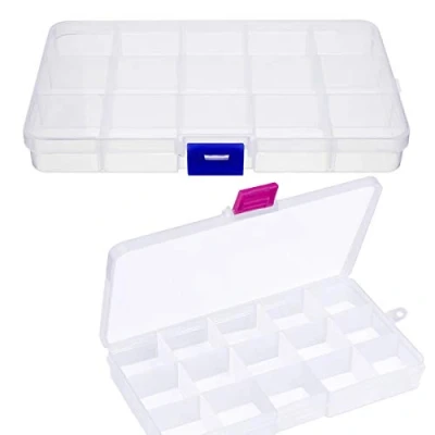 Imagen de kissral 2pcs Caja Almacenaje Plastico Transparente Cajas Organizadoras con Compartimentos Organizador Pendientes Ajustable Tornillos para Pequeños Artículos