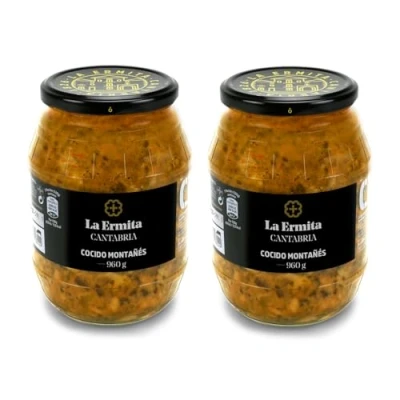 Imagen de LA ERMITA Cocido Montañés Tradicional, Receta Cántabra con Alubias, Berza y Compango, Sin Gluten ni Alérgenos, Tarro de Vidrio 960 g (Pack 2 unidades)