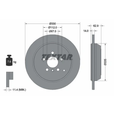 Imagen de TEXTAR PRO 92150803 Disco de freno 330 14 05/07 112 macizo revestido sin perno sujeción rueda, buje rueda MERCEDES BENZ: Clase ML