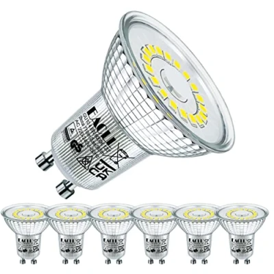 Imagen de EACLL Bombillas LED GU10 Blanco Frio 4.8W Equivalente 75W Halógena, Pack de 6, Focos Sin Parpadeo AC 230V, 6000K 585 Lúmenes 120 Spotlight, Lámpara Reflectora no Regulable
