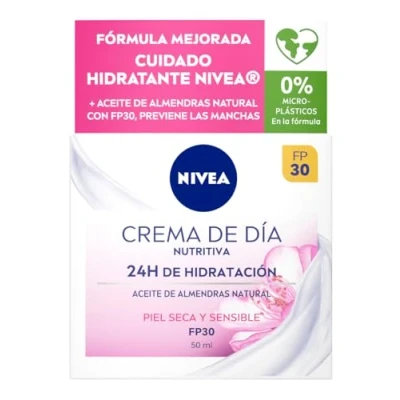 Imagen de NIVEA crema de Día Nutritiva FP30 (1 x 50 ml), facial con protector solar 30, hidratante para piel seca y sensible manteca karité
